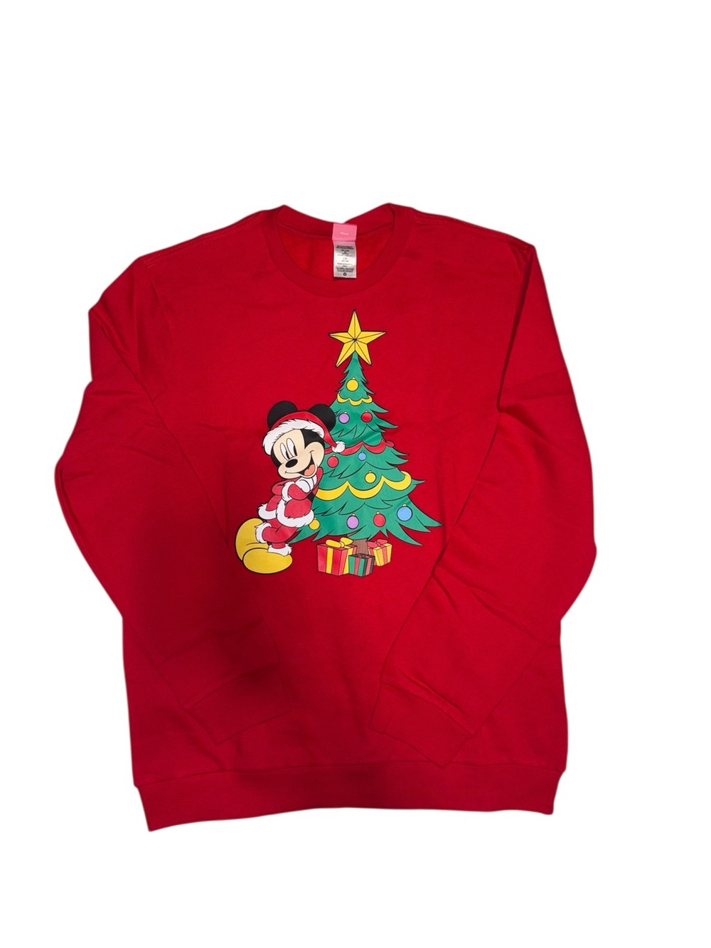 Disney Red Crewneck Sweatshirt with Mickey & Christmas Tree Sz Large